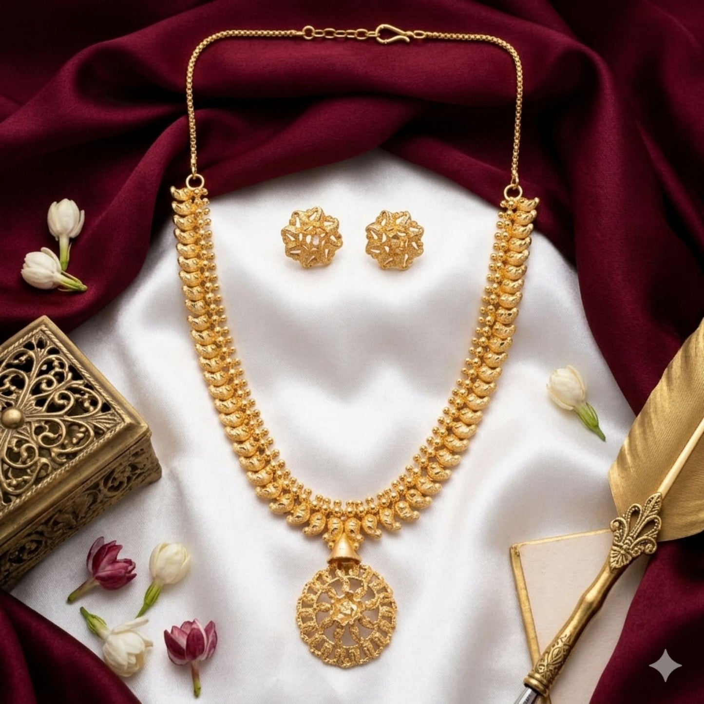 18" Kerry Har Set with Pendant | Gold Plated Necklace with Statement Pendant