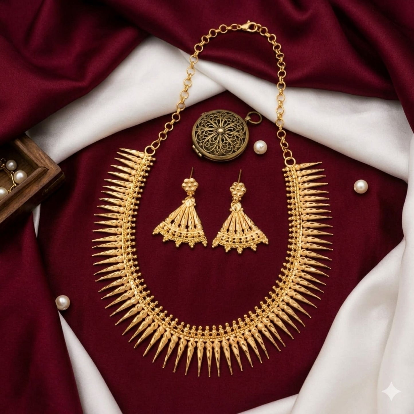 18" Gitar Har Set Katawala | Intricate Gold Plated Necklace with Katawala Craftsmanship