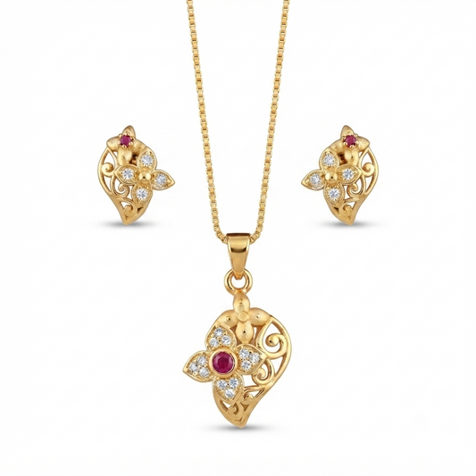AD Chain Pendant Set | American Diamond Gold Plated Necklace – Bridal Trousseau & Gifting