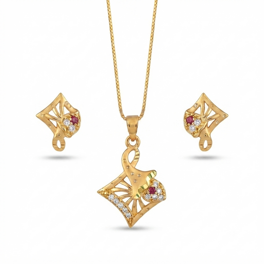 AD Chain Pendant Set – Gold-Plated American Diamond Jewellery for Women
