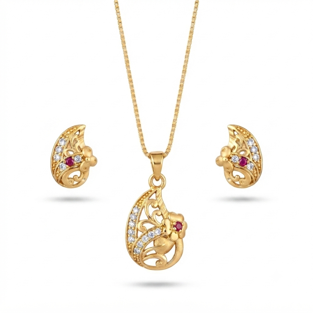 AD Chain Pendant Sets – Gold-Plated American Diamond Jewellery for Women