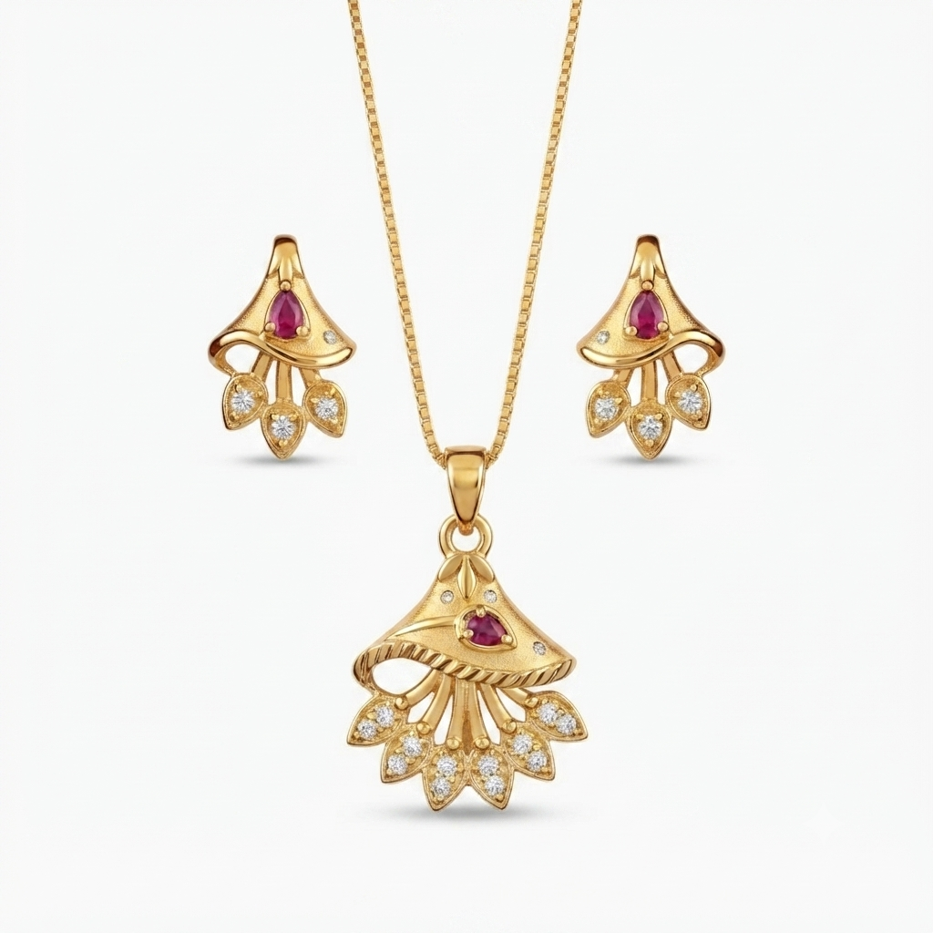 AD Chain Pendant Set – American Diamond Gold-Plated Necklace for Women