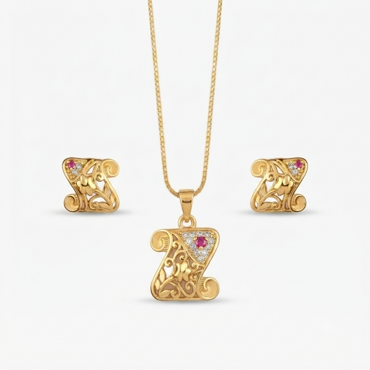 AD Chain Pendant Set – Ethnic Gold-Plated Jewellery with American Diamond Stones