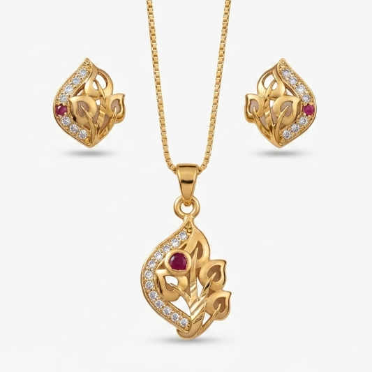 AD Chain Pendant Set | American Diamond Gold Plated Necklace with Pendant – Ethnic Jewellery