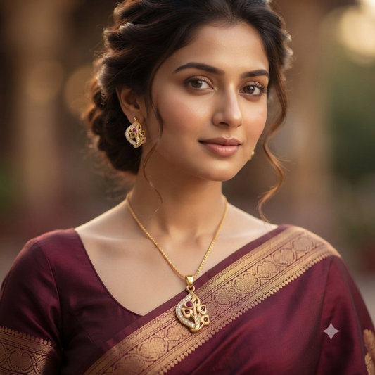 AD Chain Pendant Set | American Diamond Gold Plated Necklace with Pendant – Ethnic Jewellery