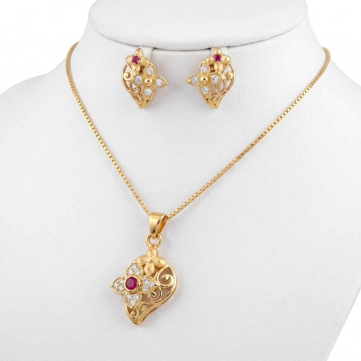 AD Chain Pendant Set | American Diamond Gold Plated Necklace – Bridal Trousseau & Gifting