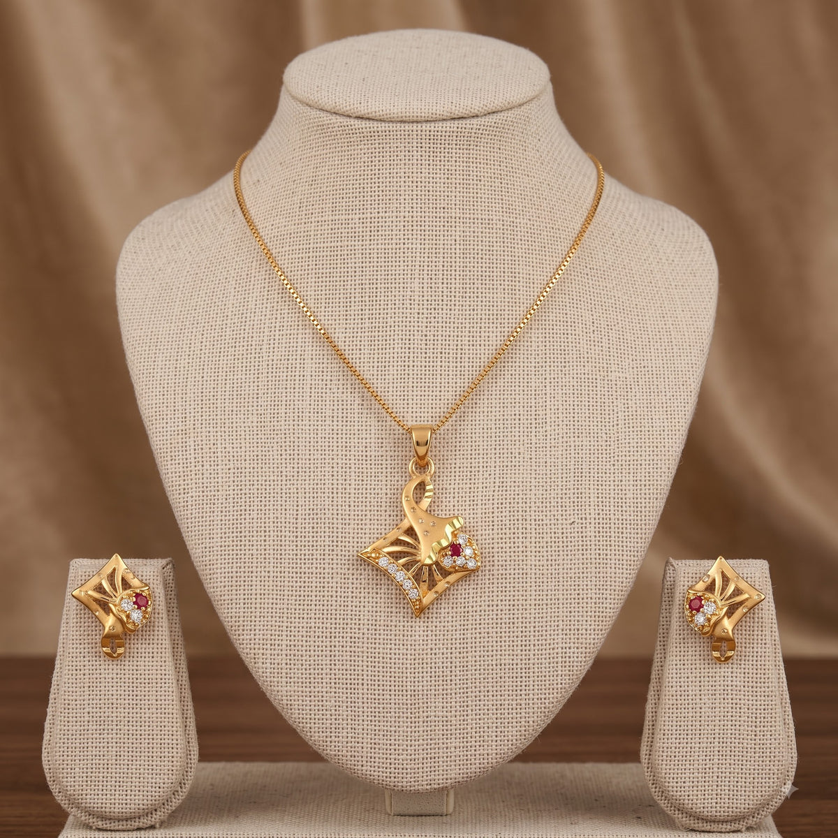 AD Chain Pendant Set – Gold-Plated American Diamond Jewellery for Women