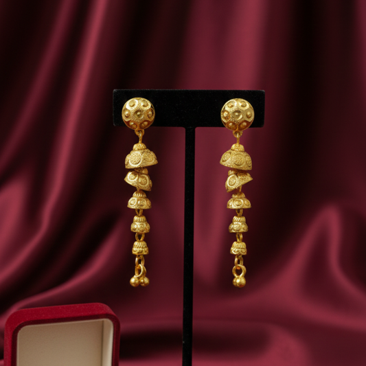 Gold Plated Multi-Layer Jhumki Drop Earrings