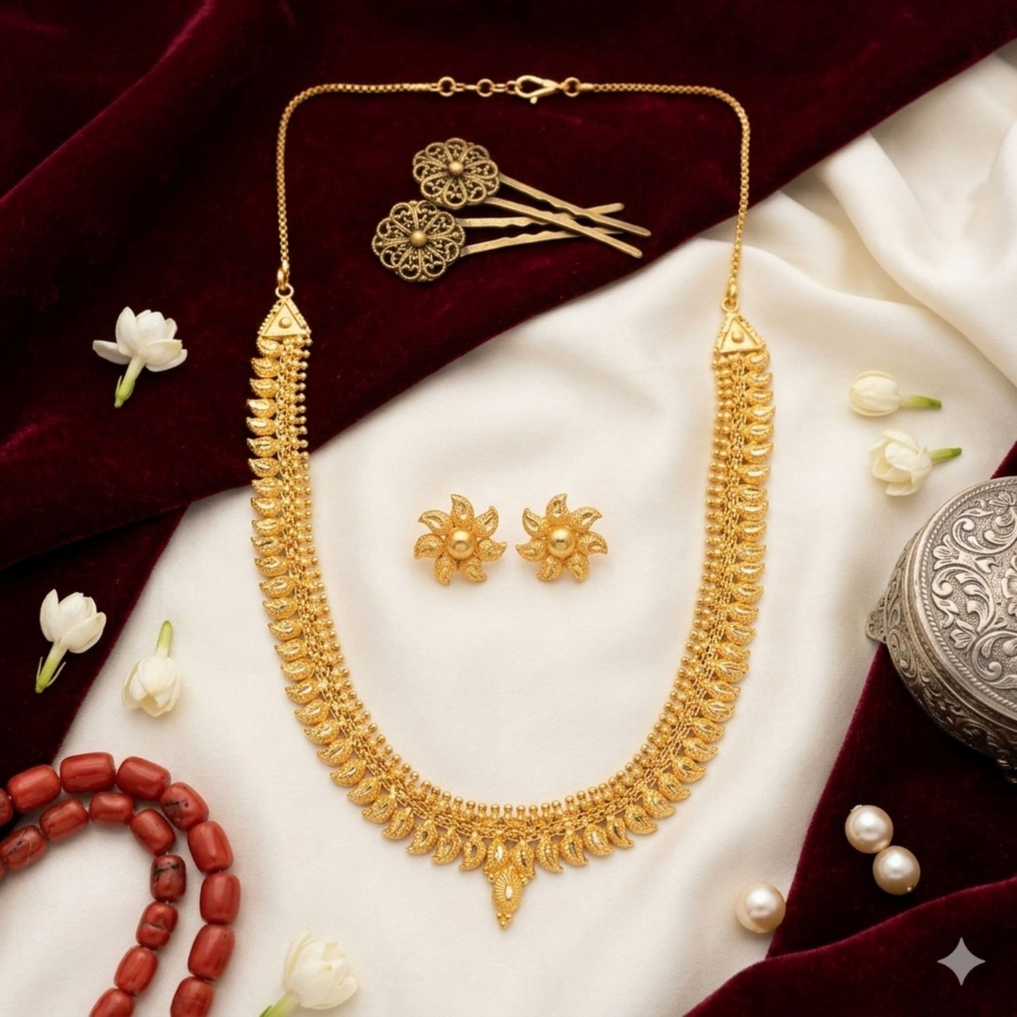 18" Milan Fancy Kerry Har Set | Elegant Gold Plated Necklace with Contemporary Indian Style