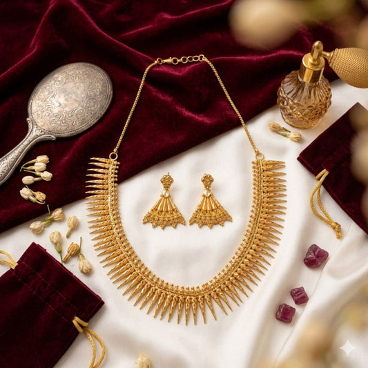 18" Gitar Har Set Katawala | Intricate Gold Plated Necklace with Katawala Craftsmanship