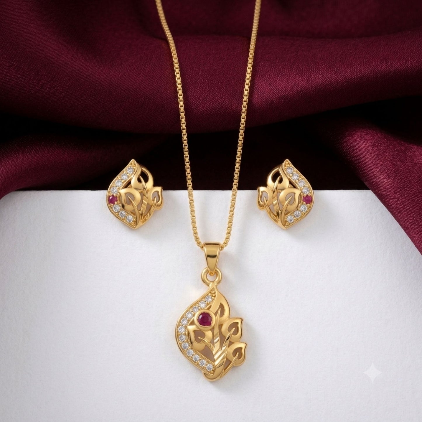 AD Chain Pendant Set | American Diamond Gold Plated Necklace with Pendant – Ethnic Jewellery