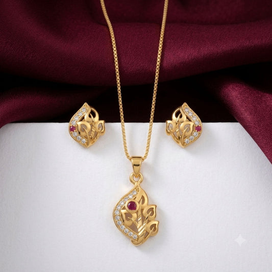 AD Chain Pendant Set | American Diamond Gold Plated Necklace with Pendant – Ethnic Jewellery
