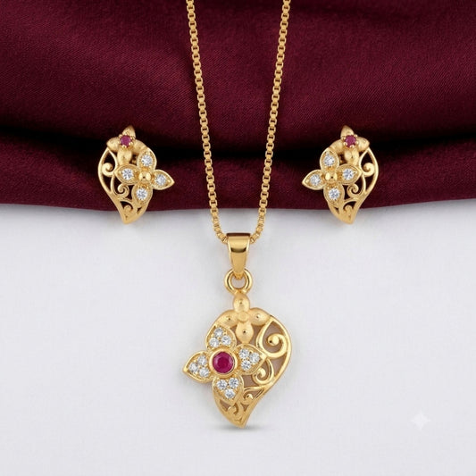 AD Chain Pendant Set | American Diamond Gold Plated Necklace – Bridal Trousseau & Gifting
