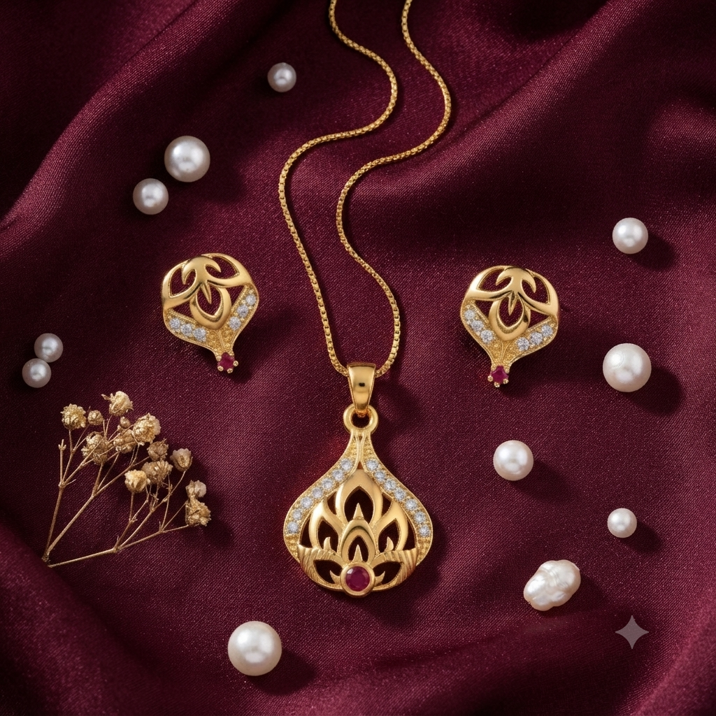 Chain Pendant Set – Gold-Plated Indian Jewellery for Women