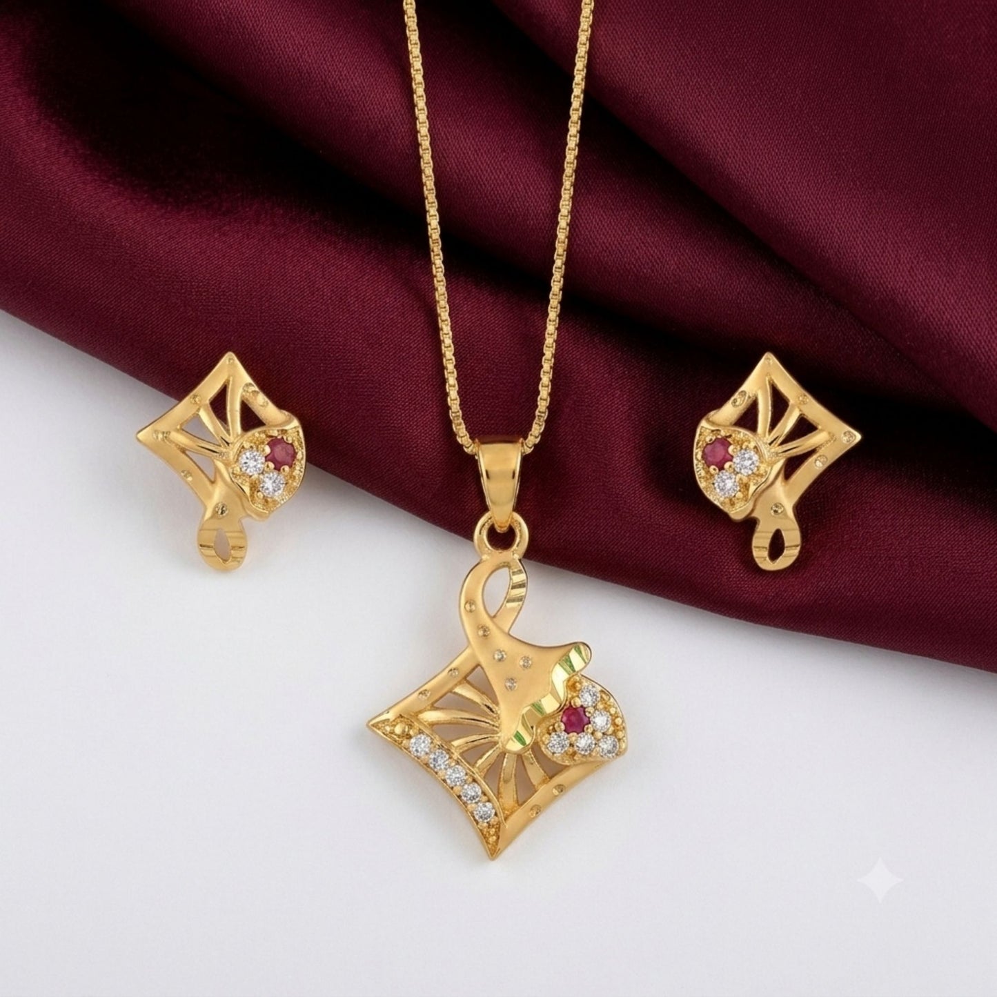 AD Chain Pendant Set – Gold-Plated American Diamond Jewellery for Women