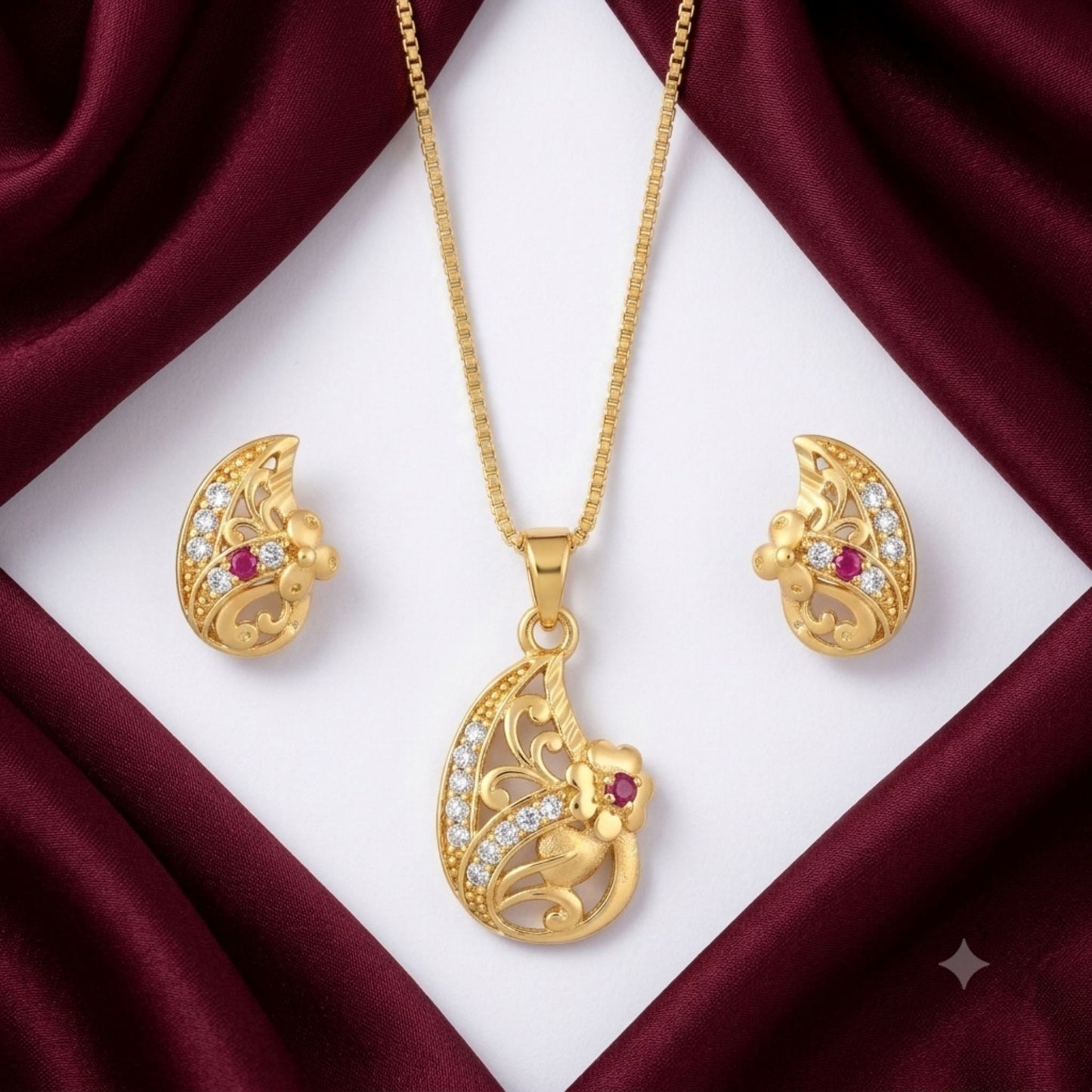 AD Chain Pendant Sets – Gold-Plated American Diamond Jewellery for Women