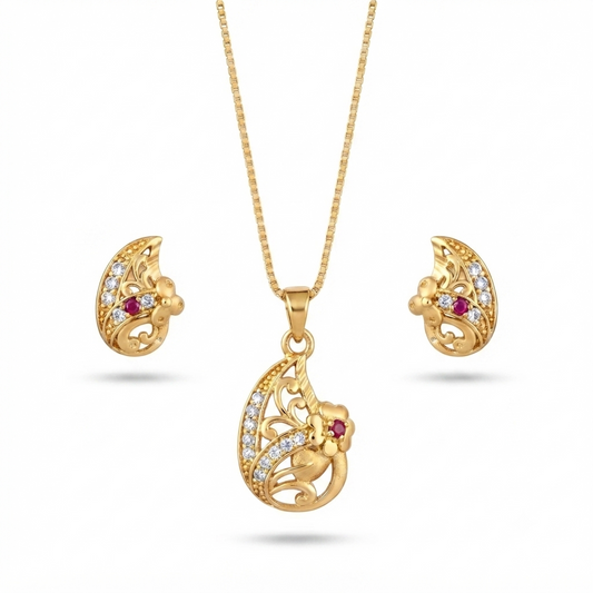AD Chain Pendant Sets – Gold-Plated American Diamond Jewellery for Women