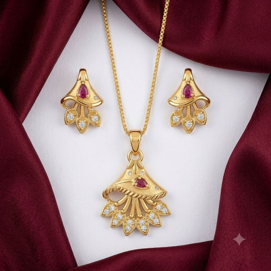 AD Chain Pendant Set – American Diamond Gold-Plated Necklace for Women
