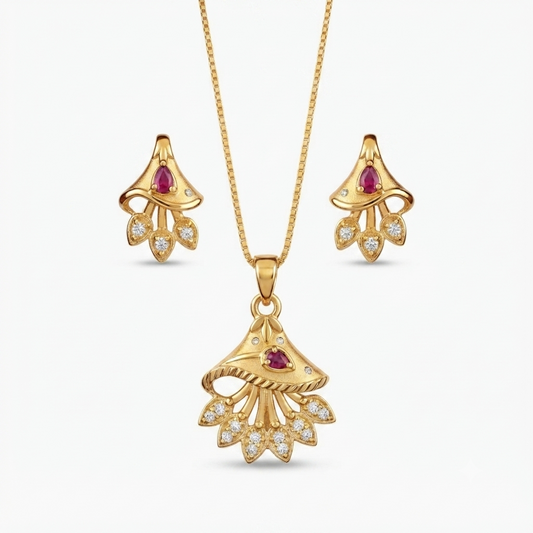 AD Chain Pendant Set – American Diamond Gold-Plated Necklace for Women