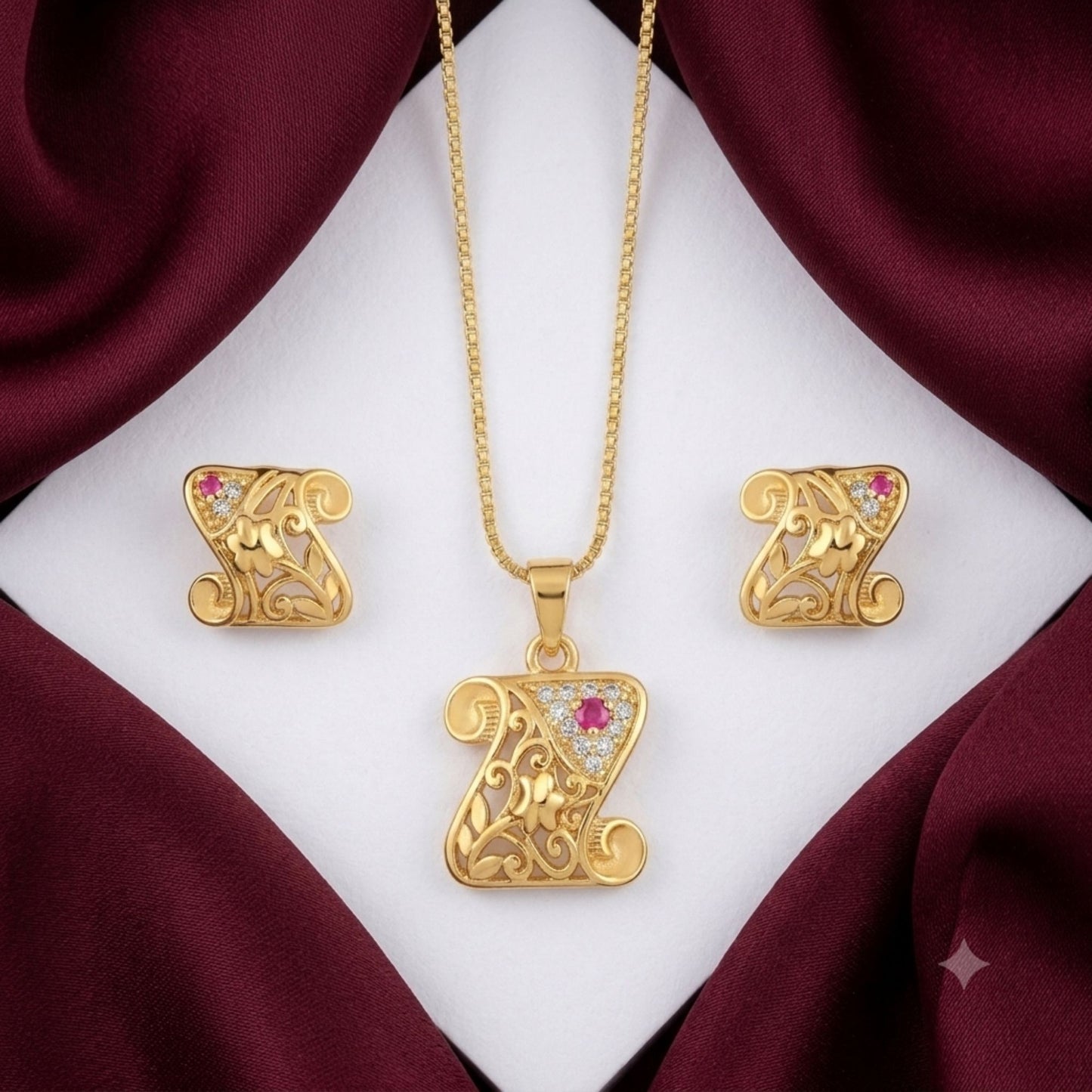 AD Chain Pendant Set – Ethnic Gold-Plated Jewellery with American Diamond Stones