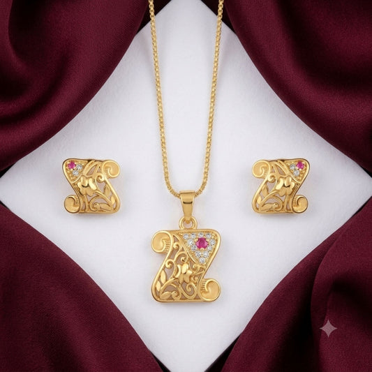 AD Chain Pendant Set – Ethnic Gold-Plated Jewellery with American Diamond Stones