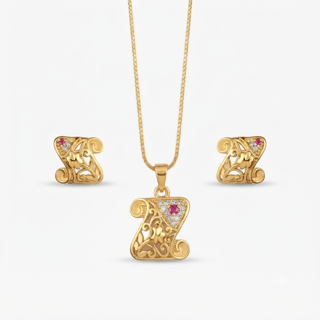 AD Chain Pendant Set – Ethnic Gold-Plated Jewellery with American Diamond Stones
