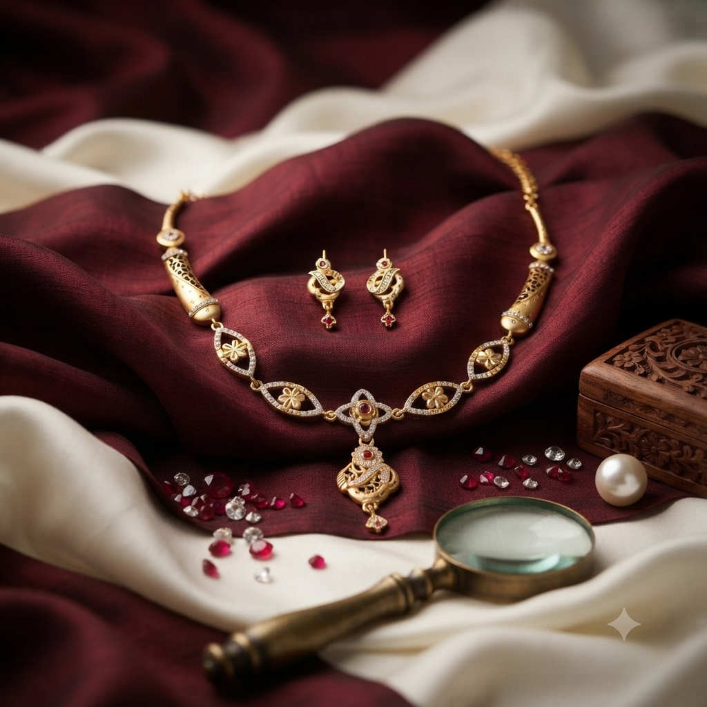 Ruby Stone Gold Plated Necklace & Earring Set | Traditional Indian Bridal Jewellery