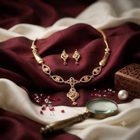 Ruby Stone Gold Plated Necklace & Earring Set | Traditional Indian Bridal Jewellery