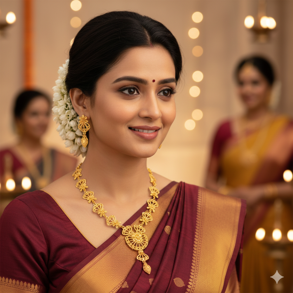 Gold Plated Floral Har Set with Earrings | Traditional Indian Necklace for Wedding & Festive Wear