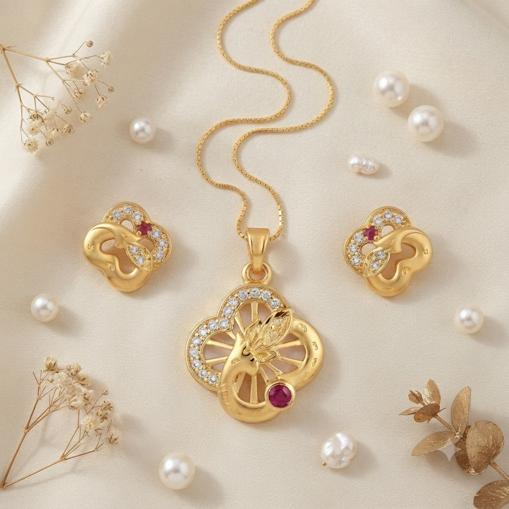 AD Chain Pendant | American Diamond Gold Plated Necklace Pendant for Women – Ethnic Wear