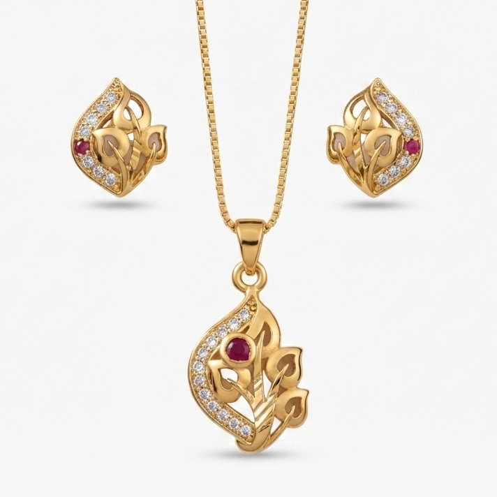 AD Chain Pendant Set | American Diamond Gold Plated Necklace with Pendant – Ethnic Jewellery