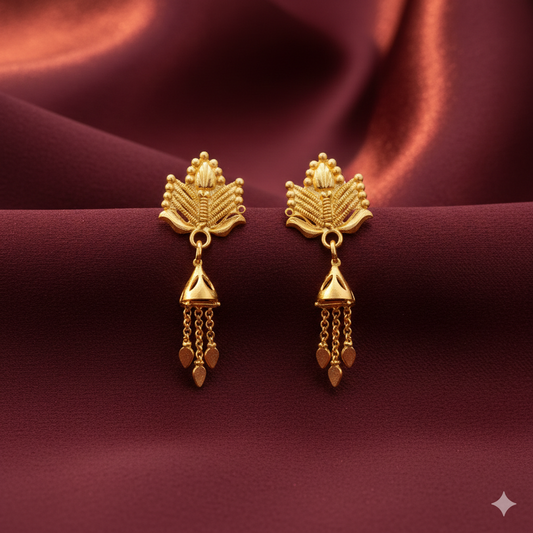 Gold Plated Leaf Design Dangler Earrings for Women | Traditional Ethnic Party Wear Earrings