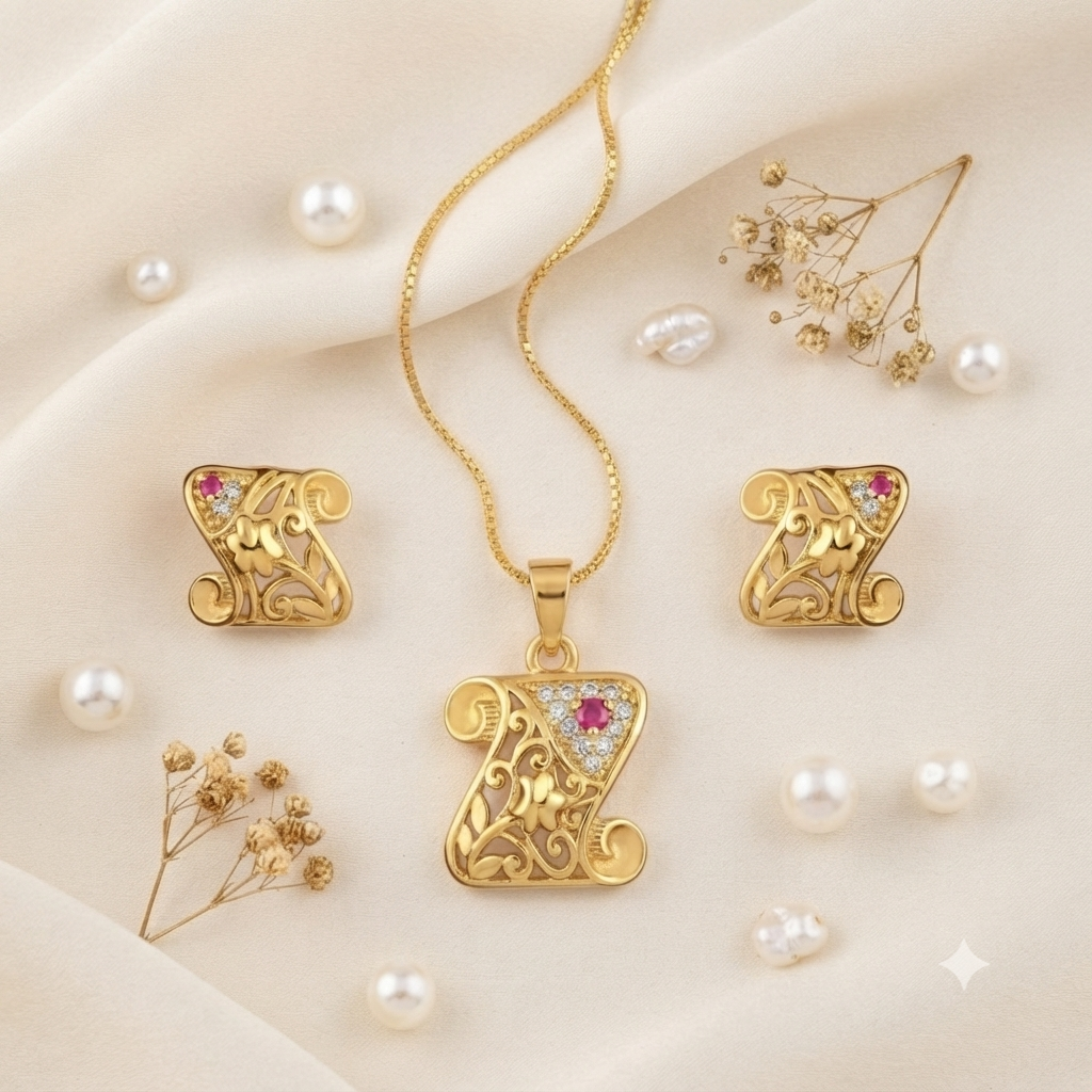 AD Chain Pendant Set – Ethnic Gold-Plated Jewellery with American Diamond Stones