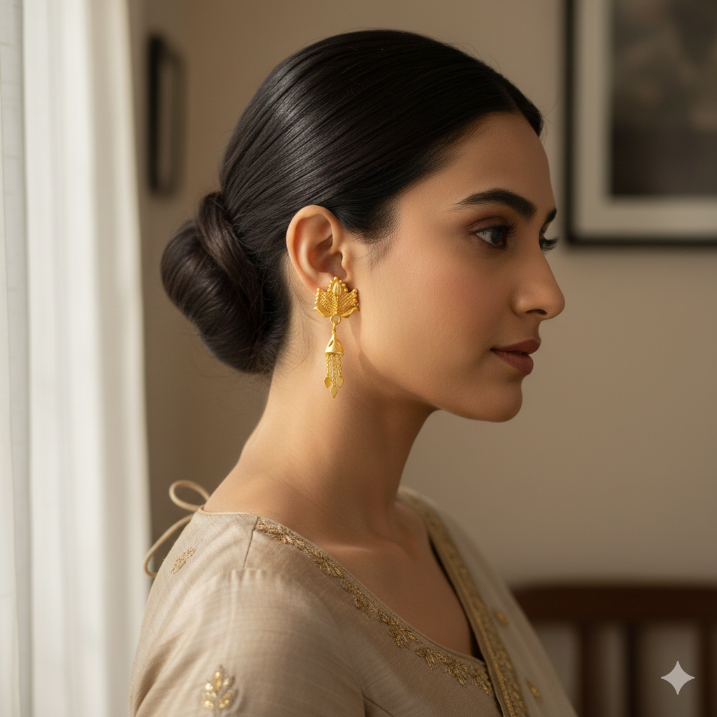 Gold Plated Leaf Design Dangler Earrings for Women | Traditional Ethnic Party Wear Earrings