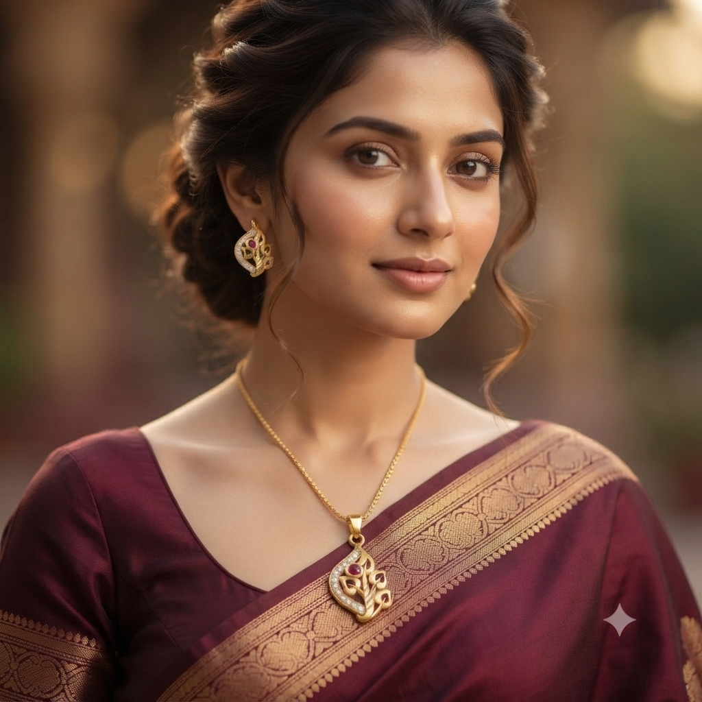 AD Chain Pendant Set | American Diamond Gold Plated Necklace with Pendant – Ethnic Jewellery