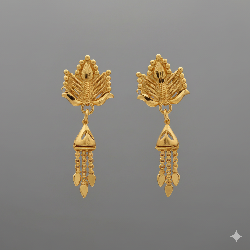 Gold Plated Leaf Design Dangler Earrings for Women | Traditional Ethnic Party Wear Earrings