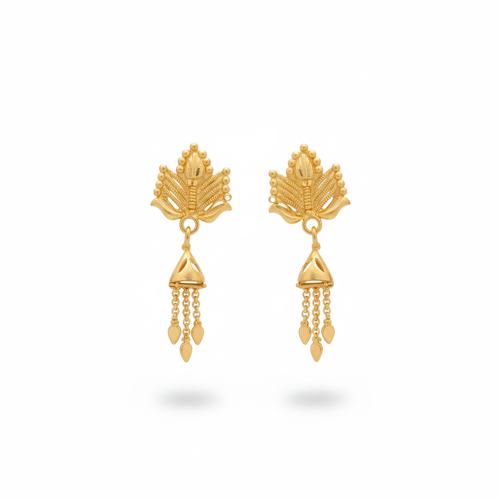 Gold Plated Leaf Design Dangler Earrings for Women | Traditional Ethnic Party Wear Earrings