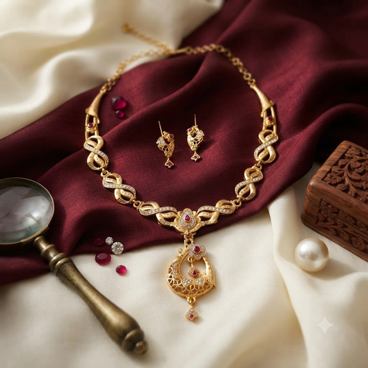 Infinity Wave Ruby AD Necklace & Earring Set | Gold Plated Indian Bridal Jewellery