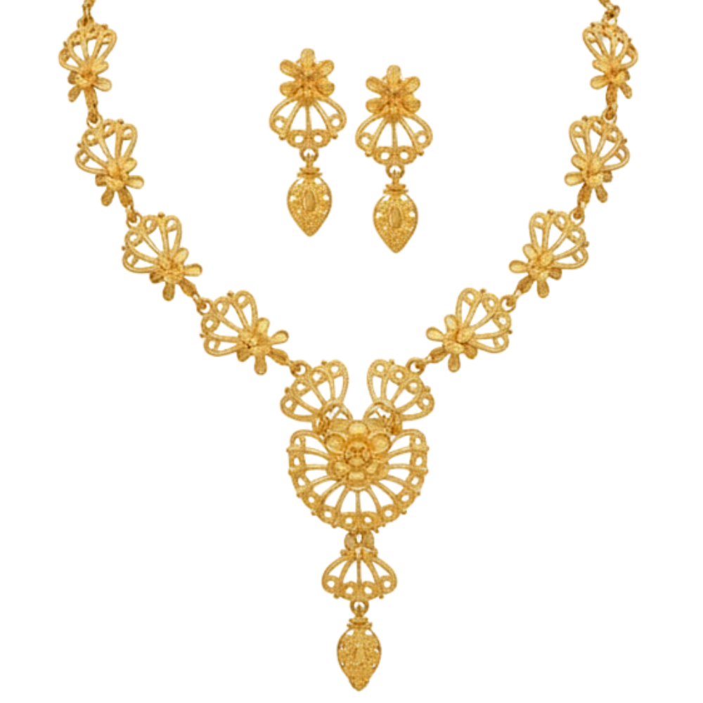 Gold Plated Floral Har Set with Earrings | Traditional Indian Necklace for Wedding & Festive Wear