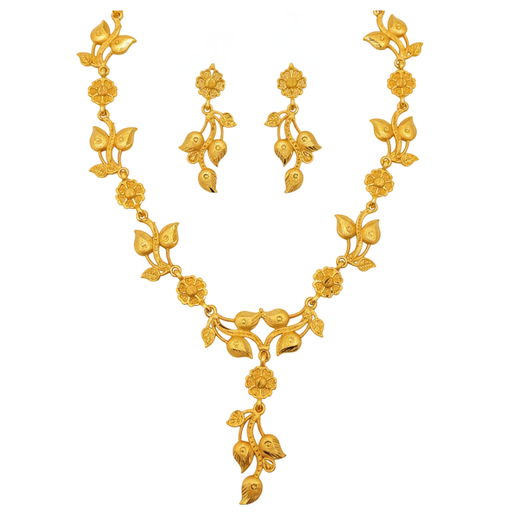 Gold Plated Floral Har Necklace Set with Matching Earrings – Traditional Indian Jewellery for Women