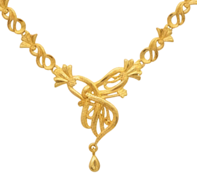 Gold Plated Interlink Har Necklace Set with Twisted Center Drop & Earrings